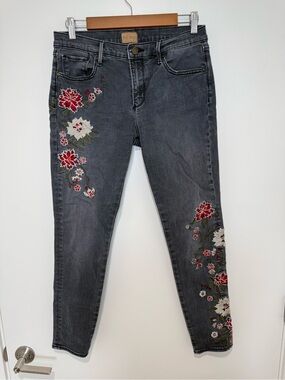 DRIFTWOOD Jackie Gray Skinny Jeans with Red & Cream Floral Embroidery